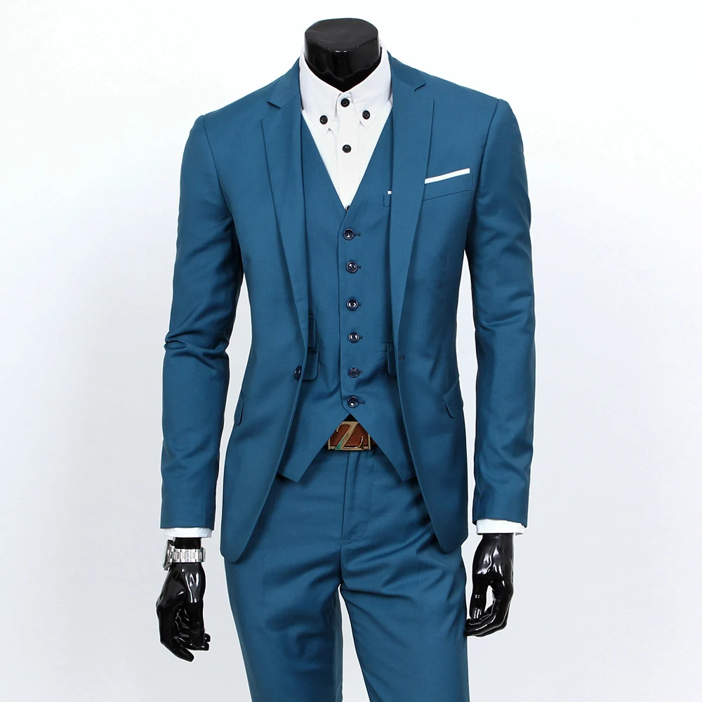 Plus Size 6XL-S (Jacket+Pants+Vest) High Quality Men Suits Slim Fit Solid Color Formal Dress Suit Set Business Wedding Tuxedos
