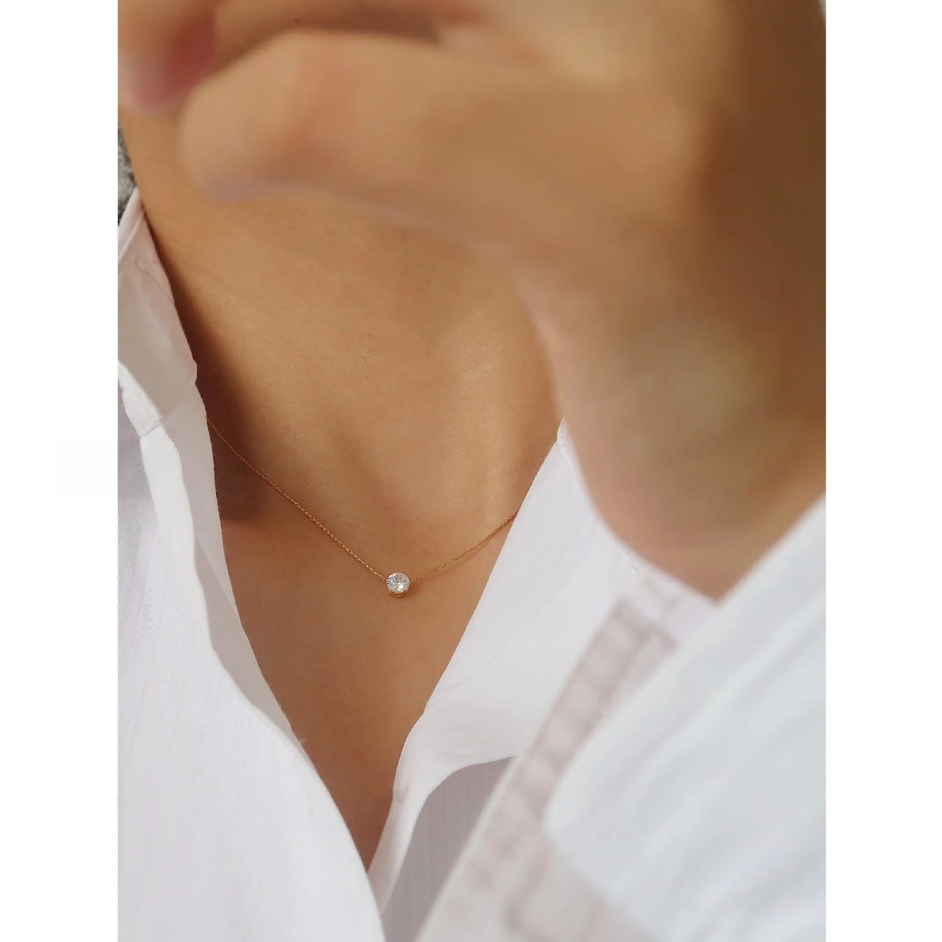 White Zircon Necklace Gold Color For Women Jewelry Pendant Collares Titanium Stainles Steel 18K Gold Choke Girl Popular Gifts