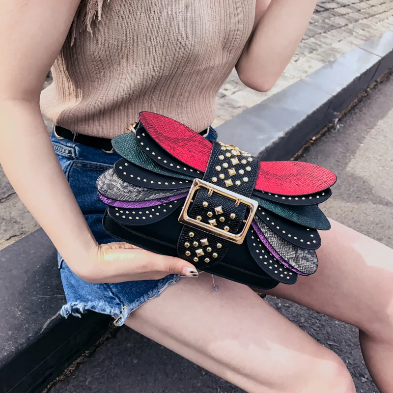 

Luxury Bags for Women 2022 New Contrast Color Wings Rivet Small Square Bag Fashion Chain One Shoulder Messenger Bag Handbag Gg