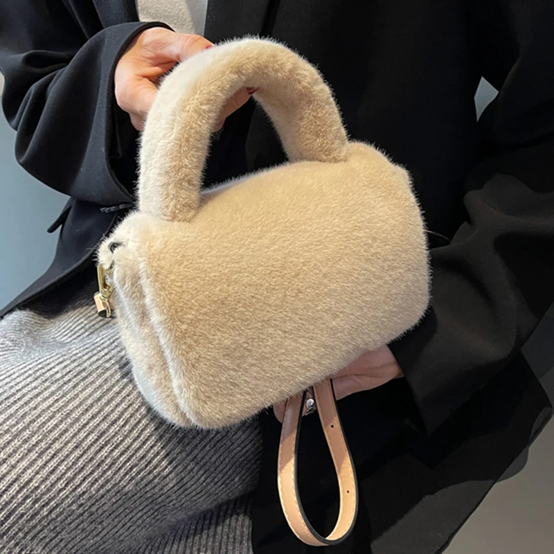 2022 зимняя женская сумка-мессенджер с верхней ручкой, дизайнерская сумка через плечо, маленькие сумочки из искусственного меха, милые кошельки