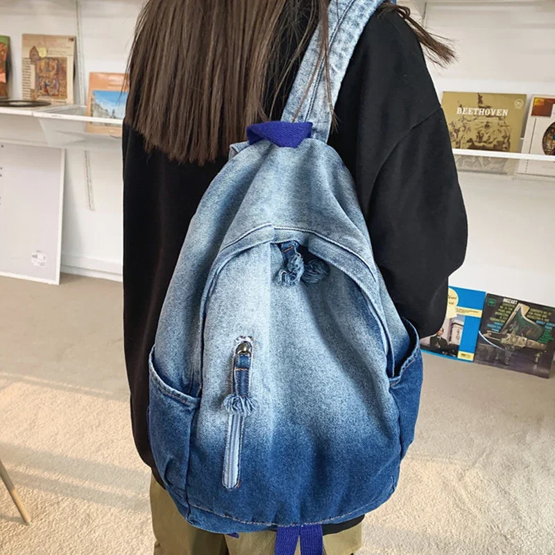 

Джинсовый женский рюкзак в стиле ретро, дорожный вместительный ранец для книг, школьные ранцы для студентов колледжа для девочек-подростков
