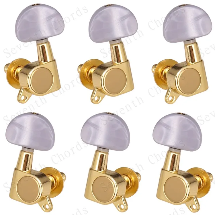 3R3L Golden Folk Acoustic Electric Guitar Inline Guitar Tuning Peg key Machine Heads Tuners With White Pearl hemicycle knob