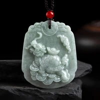 hot selling natural hand carve ice seed emerald lucky dragon turtle necklace pendant fashion jewelry men women luck gifts amulet