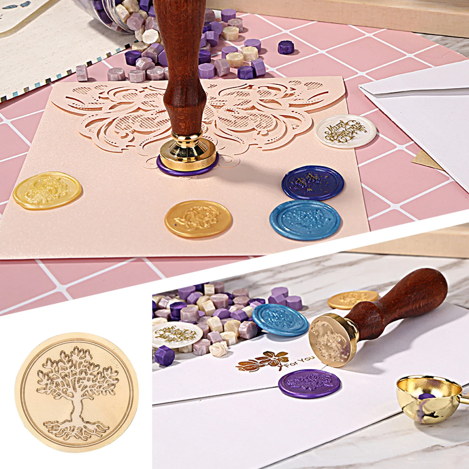 

Gold-plated Brass Head Retro DIY Envelope Wax Seal Stamp Head Sealing Wax Stamps Wedding Decorative Invitation#38