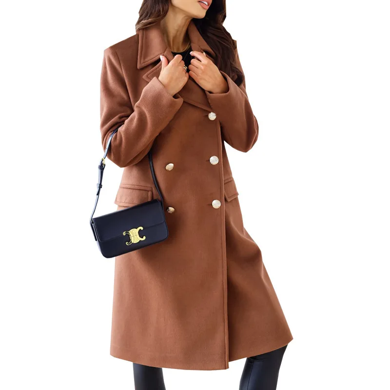 

2022 New Autumn and Winter Simplicity Long Sleeve Lapel Double Breasted Woolen Coat Women's Clothing Winter Coat