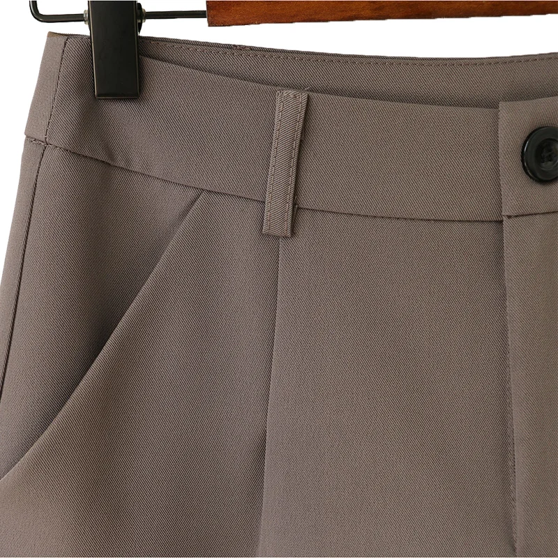 Summer Women Black Suit Shorts Casual Loose Wide Leg Brown Thin Straight Office Ladies Cropped Shorts Pure Color Shorts Pants