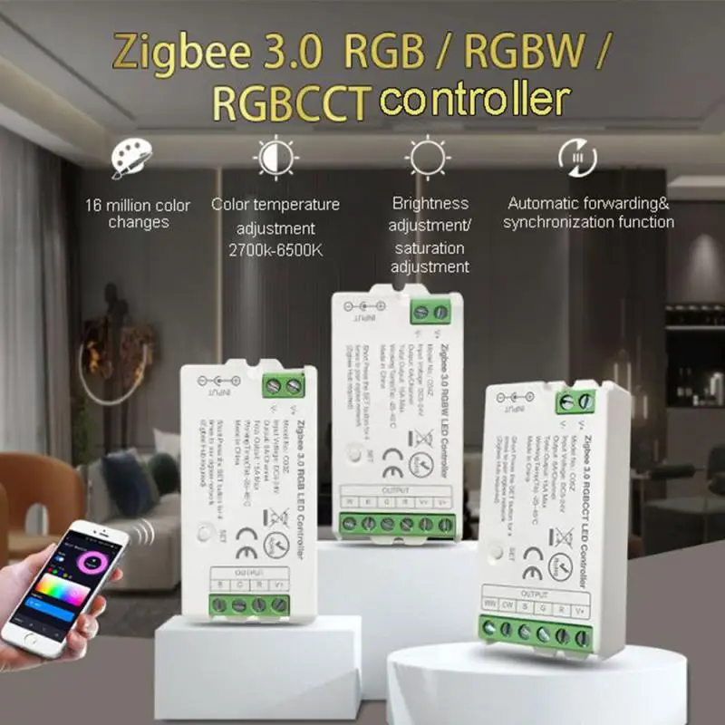 Умная Светодиодная лента Zigbee 3,0 RGB/RGBW/RGBCCT, светодиодный контроллер Tuya Smart Life, управление через приложение, работает с двухрежимным шлюзом Tuya