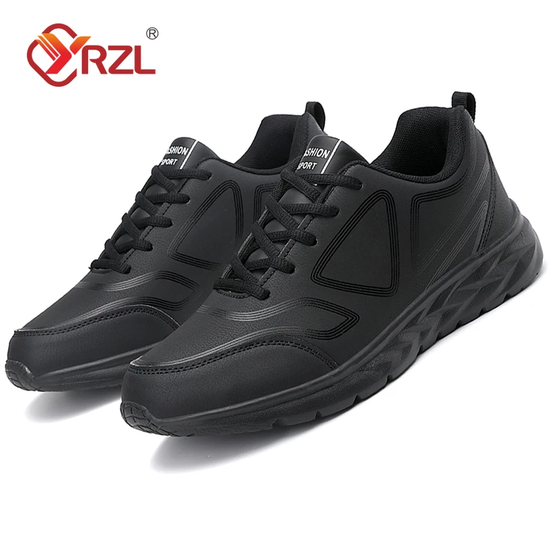YRZL Black Shoes for Men Waterproof Sneakers Lightweigth Sport Footwear Athletic Shoe Outdoor Fashion Comfortable Casual Sneaker