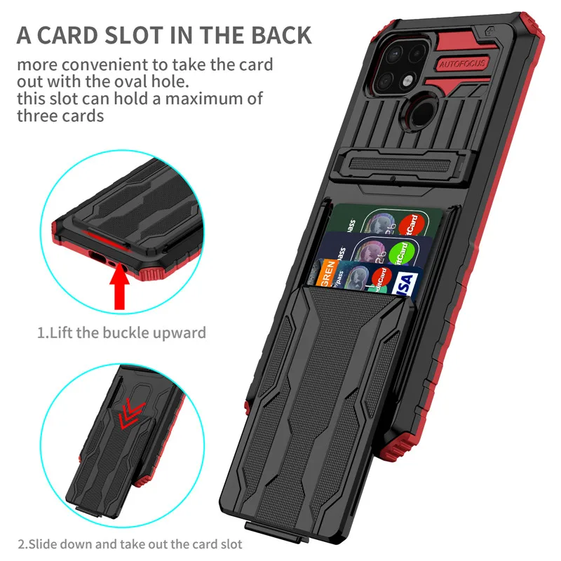 

For OPPO Realme C3 C11 C12 C15 C17 C20 C21 C21Y C25 Phone Case Hybrid Armor Card Slot Shockproof Casing for Realme 5 5i 6i 7i