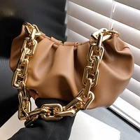 2022 trend women leather handbag high quality thick metal chain cloud clutch hobo bag luxury design the pouch bags female bags