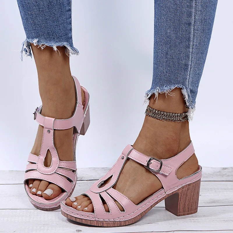 

2022 Summer Ladies Explosions Pu Sandals Women Super High Heel Thick with Large Size 43 Casual Shoes Zapatos De Mujer Sandalias