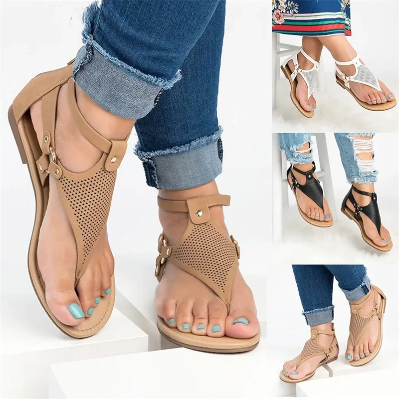 

Summer Women's Shoes Hollow Open Toe Back Zipper Flat Heel Breathable And Comfortable Retro Women's Sandals