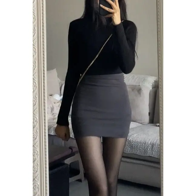 

Sexy Club Night Skirts Solid Color Short Skirts Elastic Slim High-waist Skirts Summer Hot Girl Skirts Black Grey Skirts