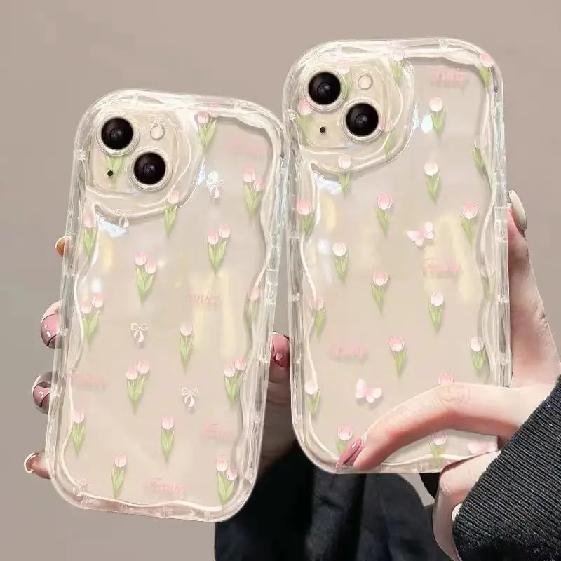 Фото Прозрачный чехол с цветочной цепочкой для iPhone 11 Pro Max 12 Mini 11 Pro 8 7 6 6s Plus XR X XS Max SE 2020, чехол из ТПУ Rose Tulip №4