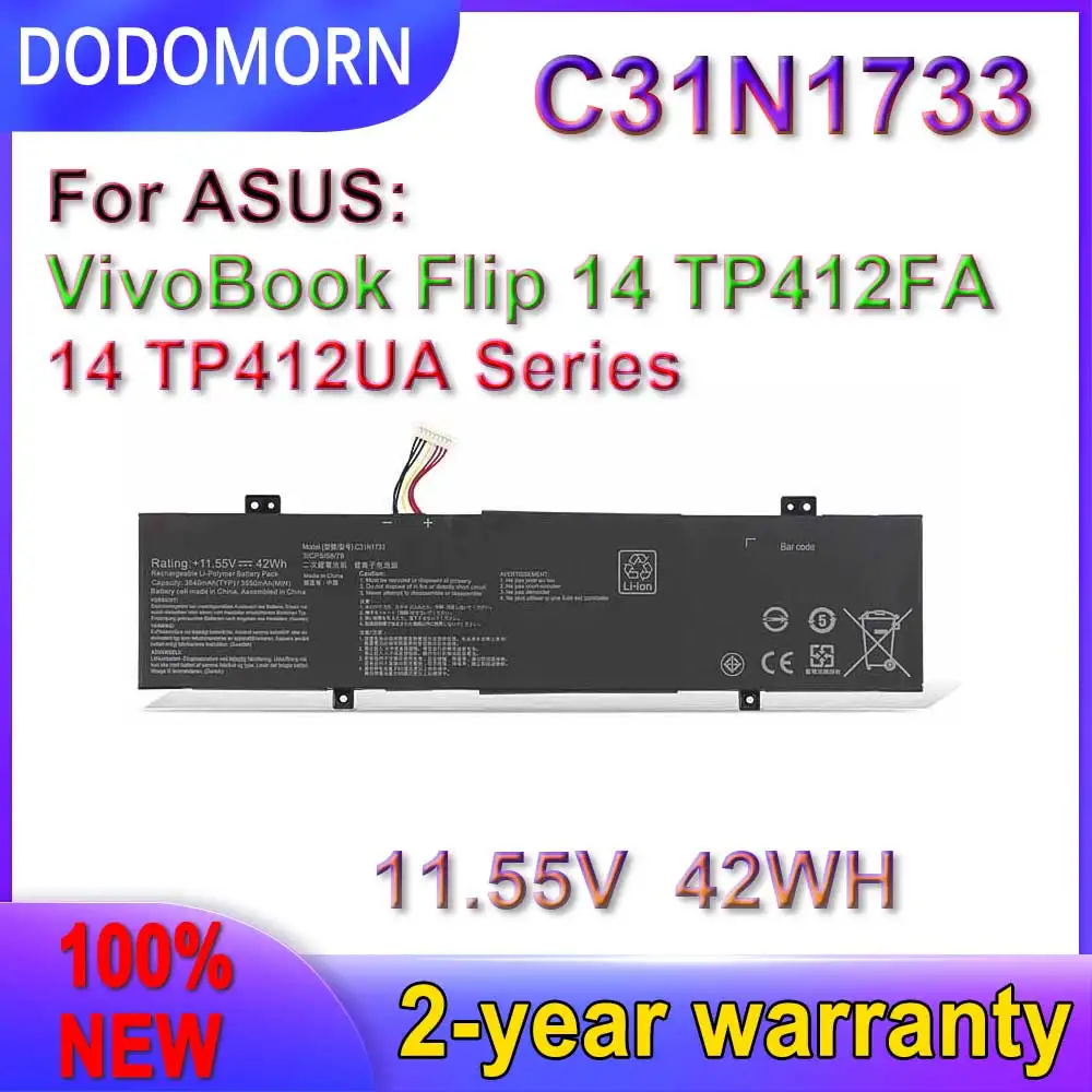 

DODOMORN Новый C31N1733 Аккумулятор для ASUS 0B200-02970000 TP412UA TP412UA-EC207T для VivoBook Flip 14 TP412UA-DB31T