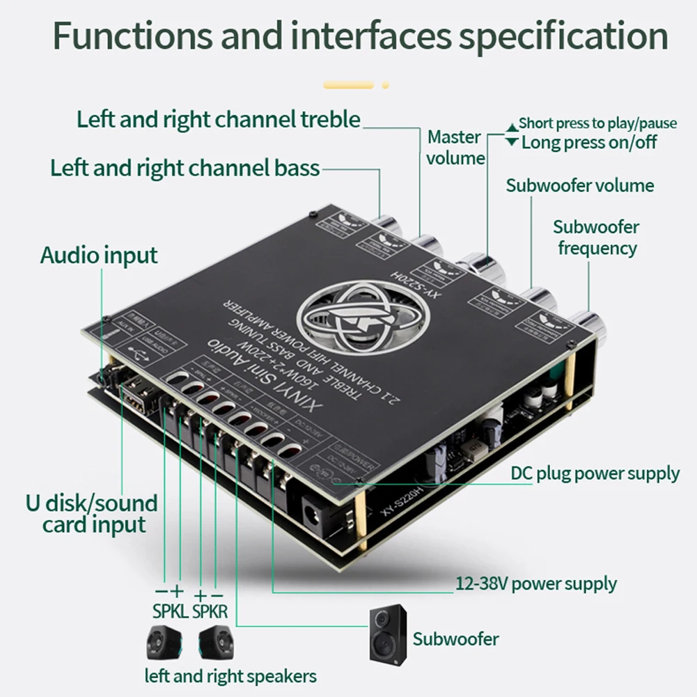 XY-S220H 2x160 Вт + 220 Bluetooth-совместимый 5 1 AUX 2 CH стерео домашний музыкальный модуль аудио