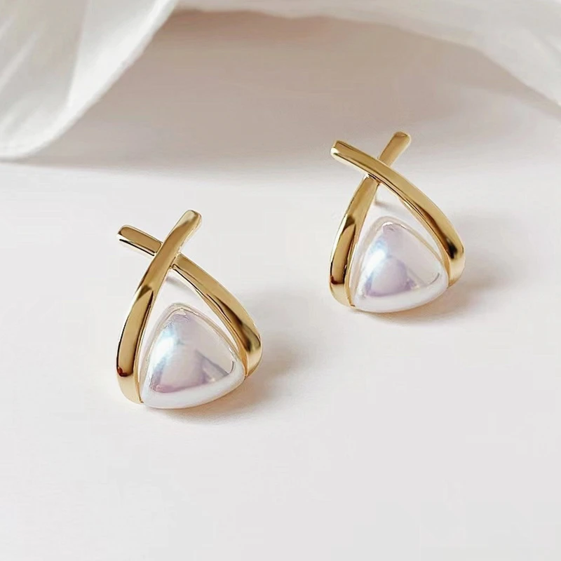 

New Fashion Design Geometric Cross Pearl Drop Earrings for Women 2022 Simple Temperament Jewelry Party Girls Accessories Gifts