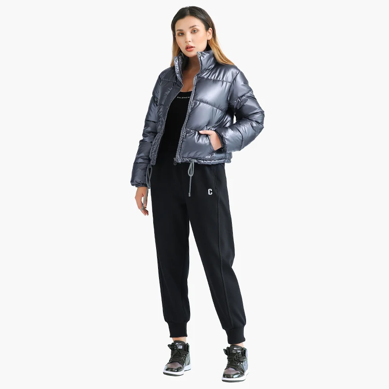 SANTELON Winter Puffer Jacket Coat For Women Fashion Thick Short Parka Casual Solid Outdoor Warm Fluffy Outwear With Pleated