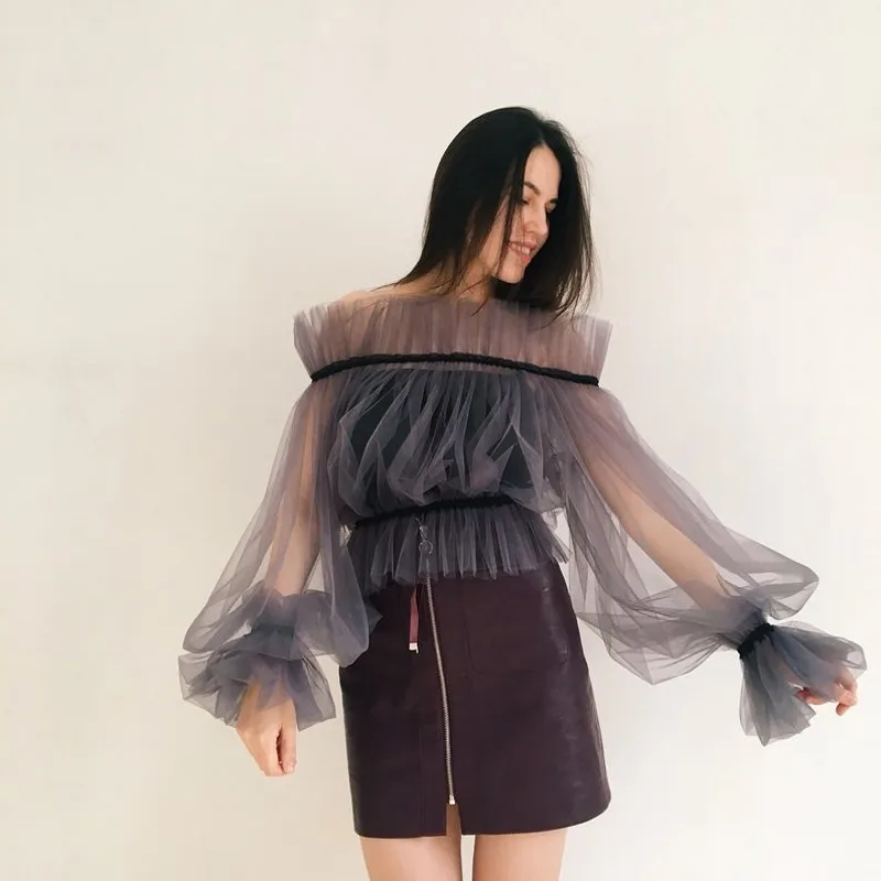 

Fashion Sheer Top Women Tiered blusa feminina Tops Women Blouse Full Sleeve New 2022 High Quality Ruffle Blouse Shirt