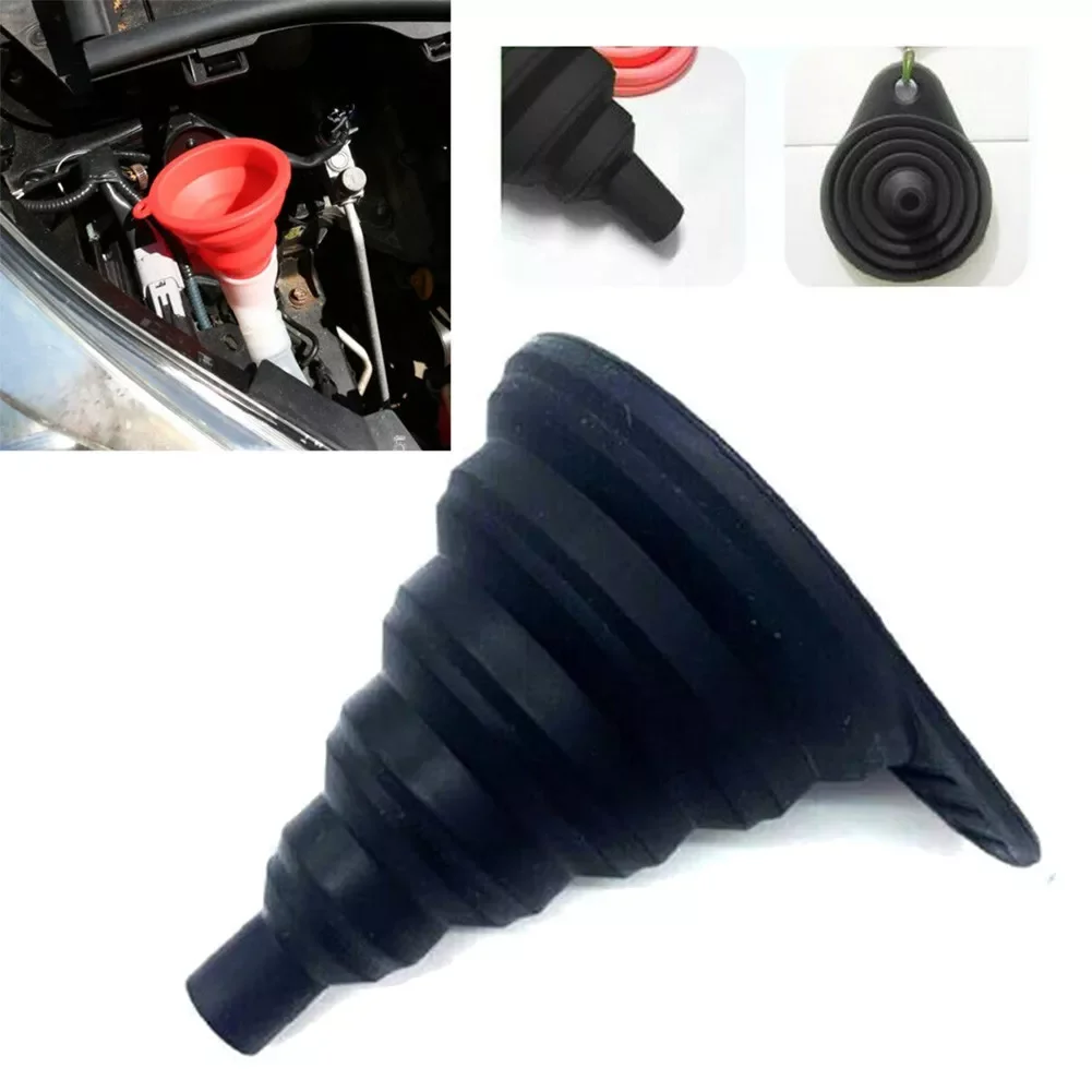 

Black Car Collapsible Funnel Liquid Funnel Filter Diesel Fluid Gasoline Oil Fuel Change Fill Parts Silicone Wide Mouth Funnel