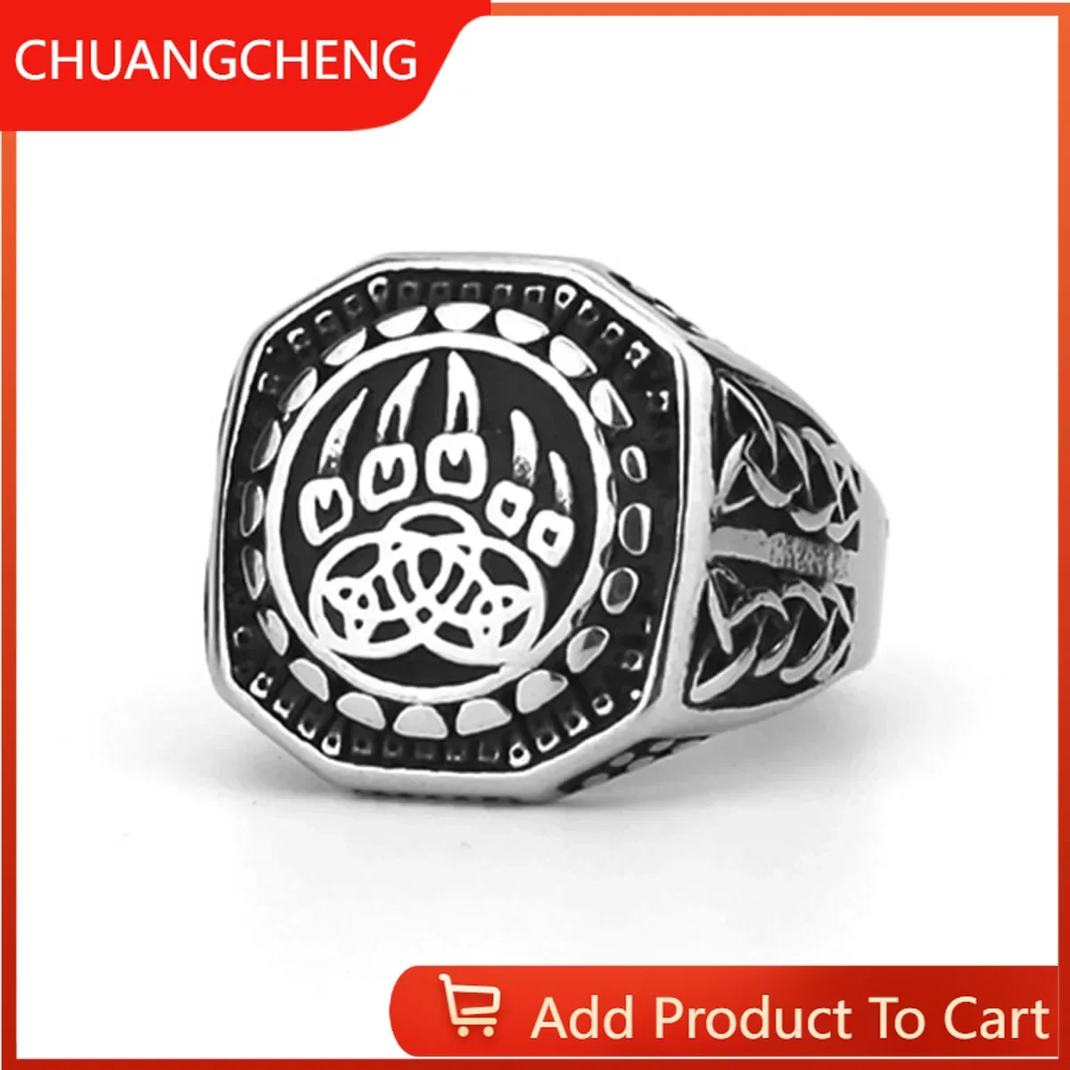 

CHUANGCHENG Nordic Viking Wolf Claw European Hip Hop Men's Celtic Knot Stainless Steel Rings Size 7-13