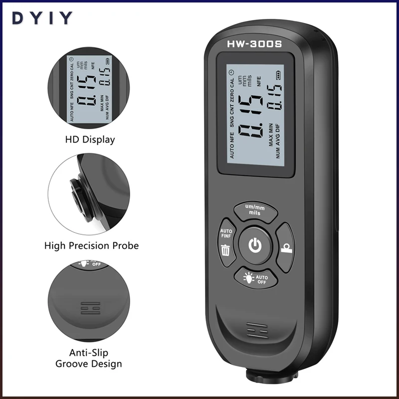 

HW-300S 0-2000UM Coating Thickness Gauge for Car Paint Tester LCD Digital Film Thickness Meter Coating Measuring Tool Backlight