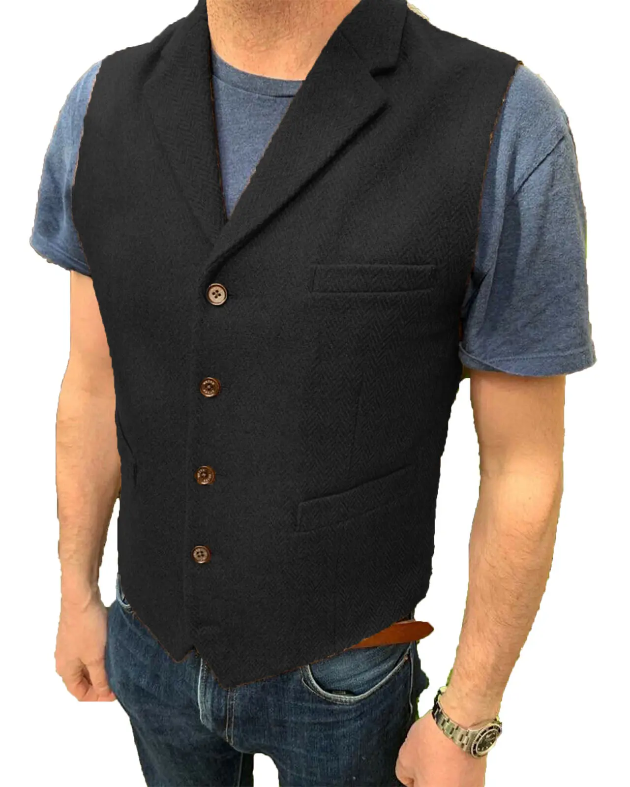 

Men's Herringbone Vest Custom Wool Collar Wedding Tweed Business Vest Jacket Casual Vest Men's Vest