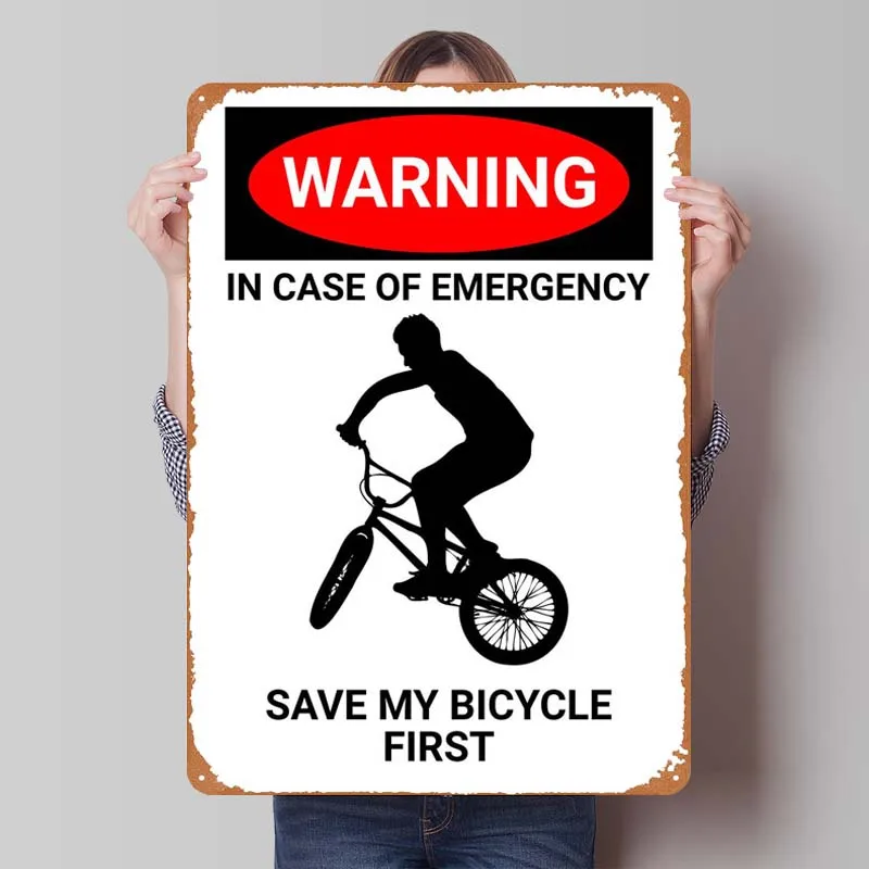 Металлическая табличка &quotWARNING EMERGENCY BICYCLE&quot
