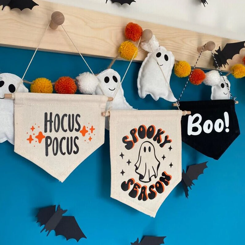 

Hocus Pocus boo Spooky Season Trick or Treat Pennant Flag happy Halloween eve party Fireplace Mantle Autumn Fall wall Decoration