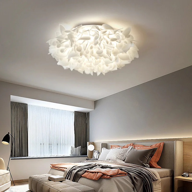 

Romantic White Flower LED Ceiling Lights Bedroom Restaurant Living Room Lamp Remote Control Dimming Home Decor Hanglamp PVC