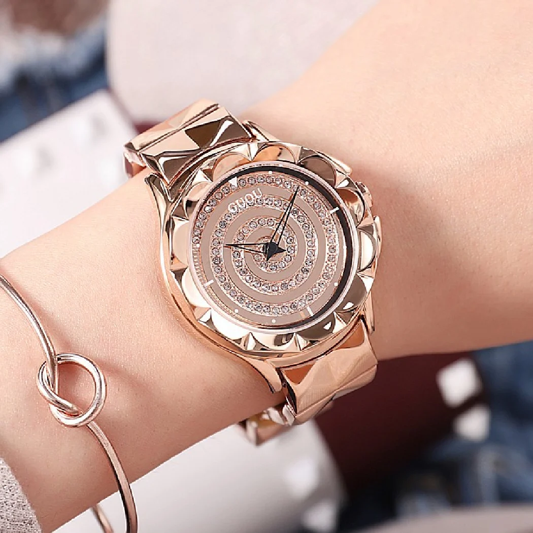 

NEW Rose Gold Steel Rotation Dial Watches Women Fashion Wristwatches Genuine Dress Watch Quartz Waterproof Relogio Feminino