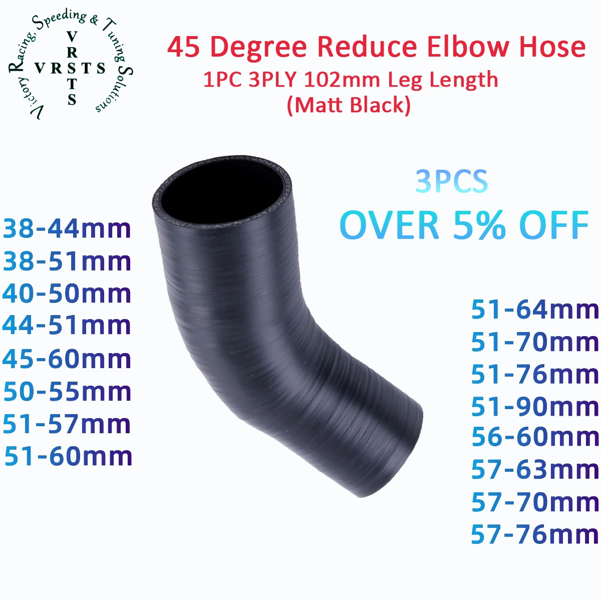 

3 ПЛАТА 45 ° Длина 102 мм, уменьшающий колено 45 градусов, силиконовый водяной шланг ID 38 40 44 45 50 51 55 57 60 63 64 70 76 90 мм 1 шт., матовый черный