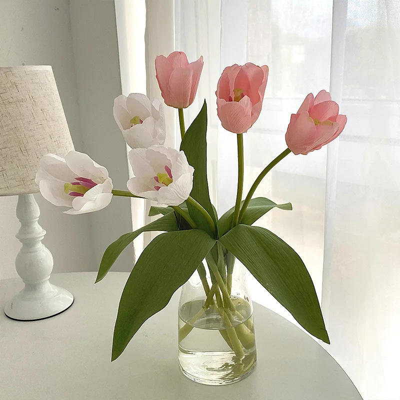 

Artificial Tulips Flowers, Real Touch Latex Bouquet, Fake Tulips for Office Wedding Party Home Kitchen Garden Decoration