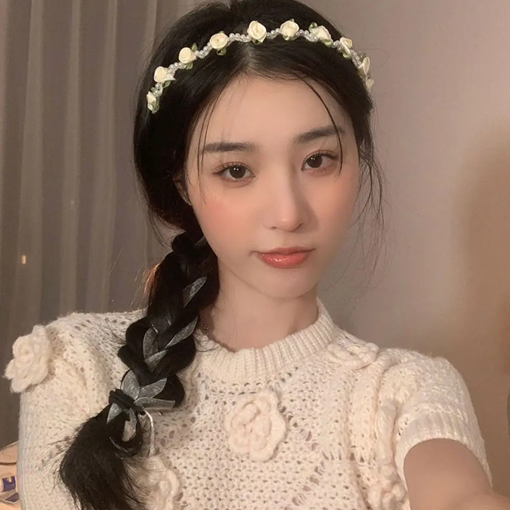 

Women Hair Accessories Floral Pearls Hairband Korean Style Headband Braided Hair Hoop All-match Fashion Design Make up