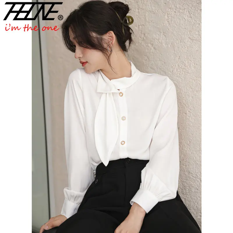 

Рубашки и блузки женские 2023 винтажные элегантные блузы белые весенние модные новые дизайнерские шикарные топы с длинным рукавом в Корейском стиле