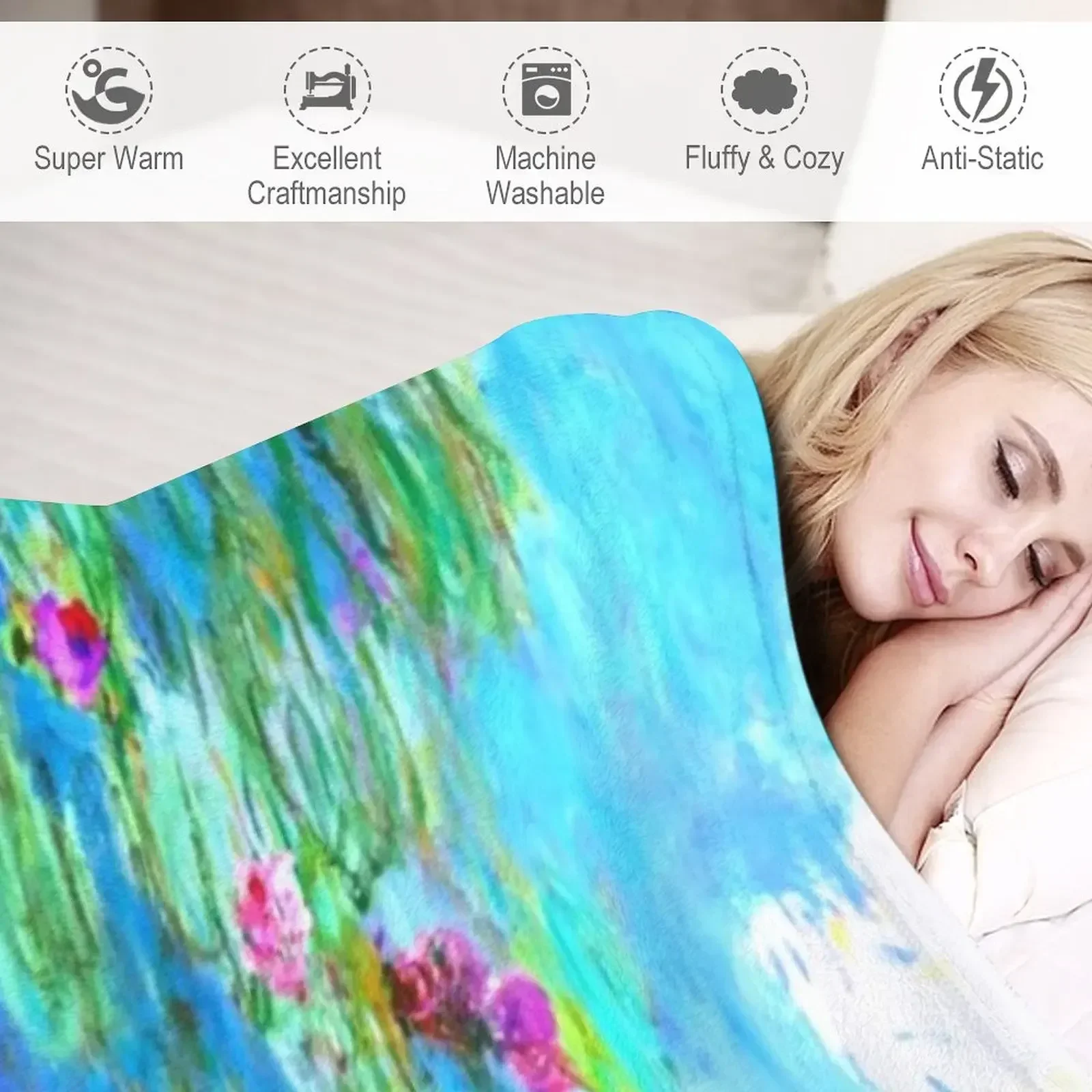 Claude Monet - голубые синие водные лилии/Nymph Xouth Vert d⟪u Throw Blanket Nap Свободные забавные