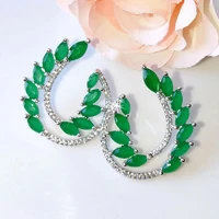 newest flower design stud earrings for women green cubic zircon pave boucles doreilles branch shape fashion jewelry ce2149e