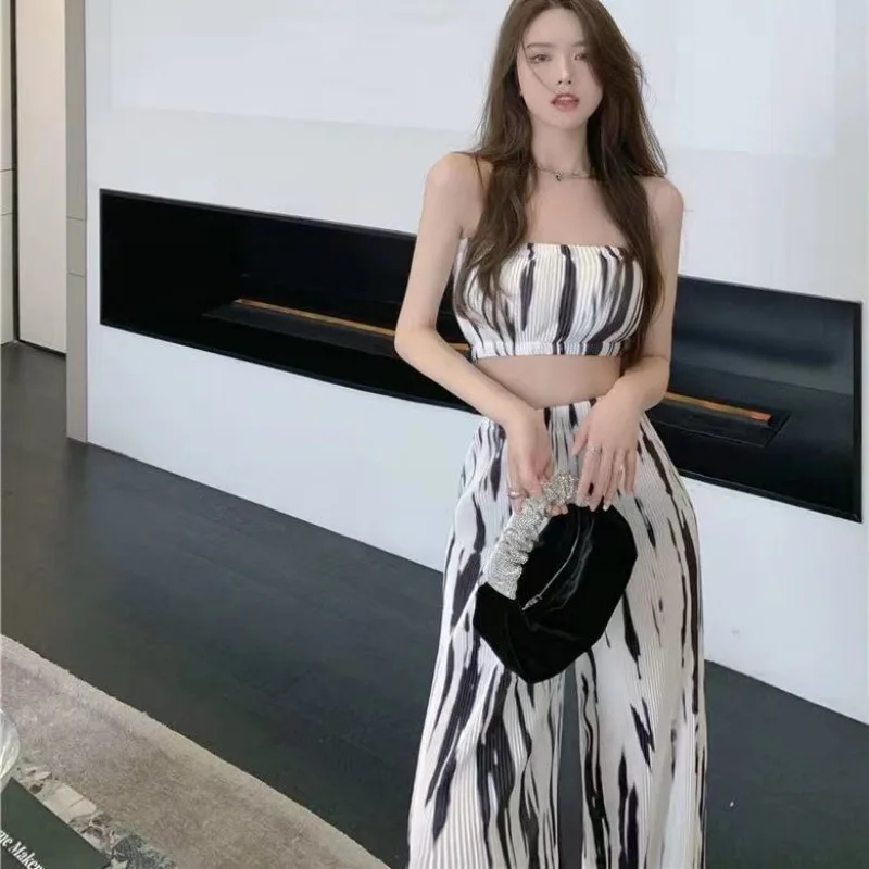 Комплект из двух предметов женские прямые брюки в полоску с завышенной талией