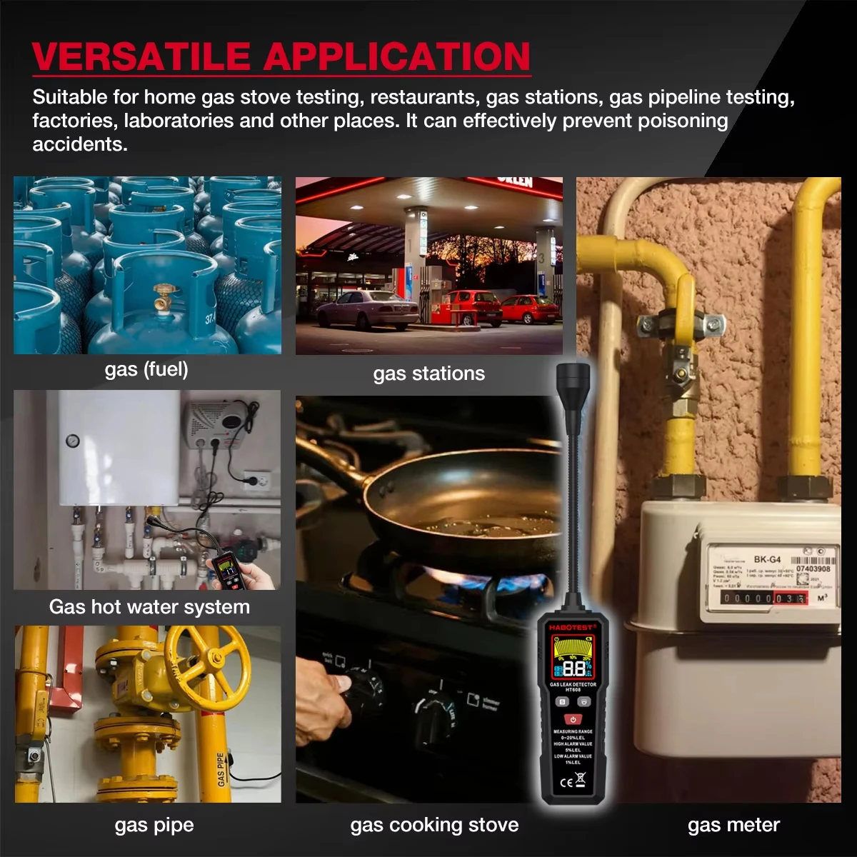 Фото HABOTEST HT608 Детектор утечки природного газа Звуковая и экранная сигнализация Детектор утечки горючего метана Обнаружение местоположения №5