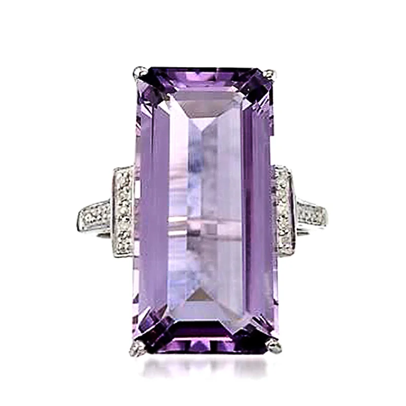 

New Charming Rectangular Purple CZ Finger Rings for Women Hyperbole Noble Lady's Accessories Cocktail Party Statement Jewelry