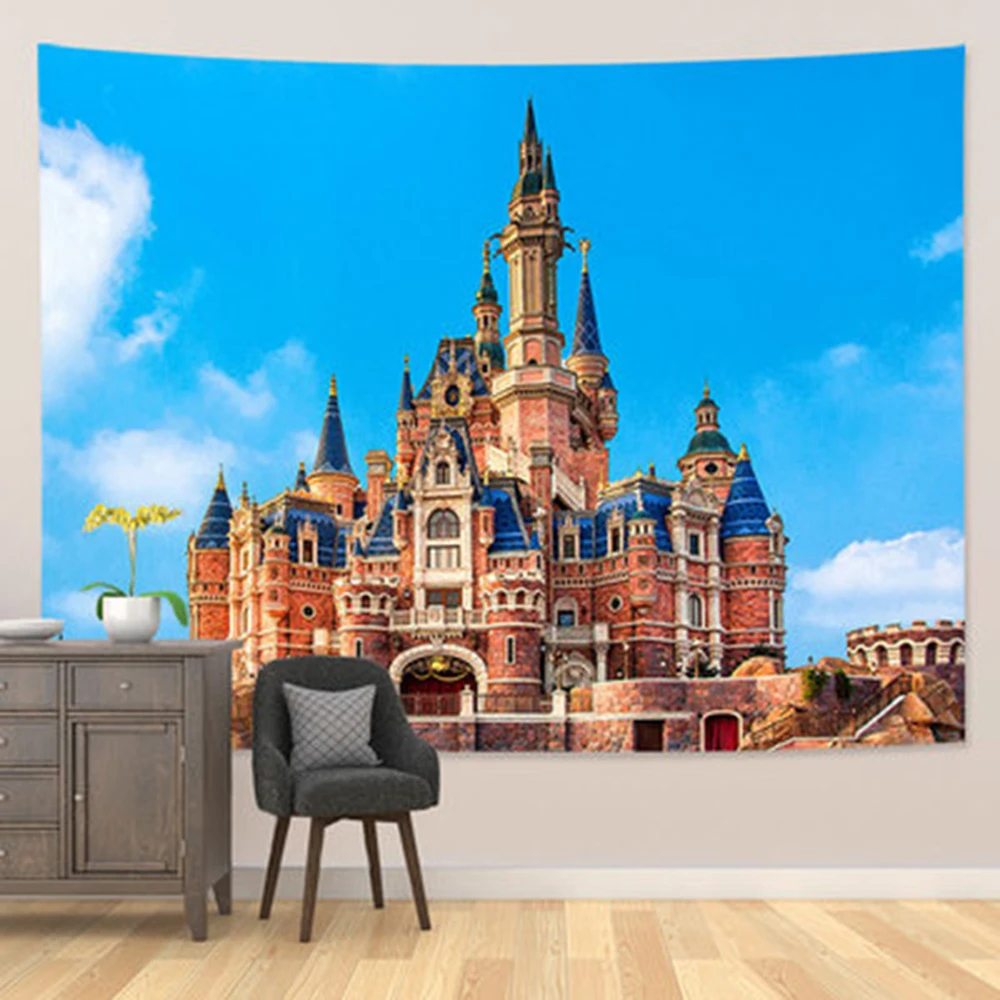 

Rainbow Castle Tapestry Fairy Tale Wonderland Kids Cartoon Castle Backdrop Tapestries Bedroom Living Room Dorm Deco Wall Hanging