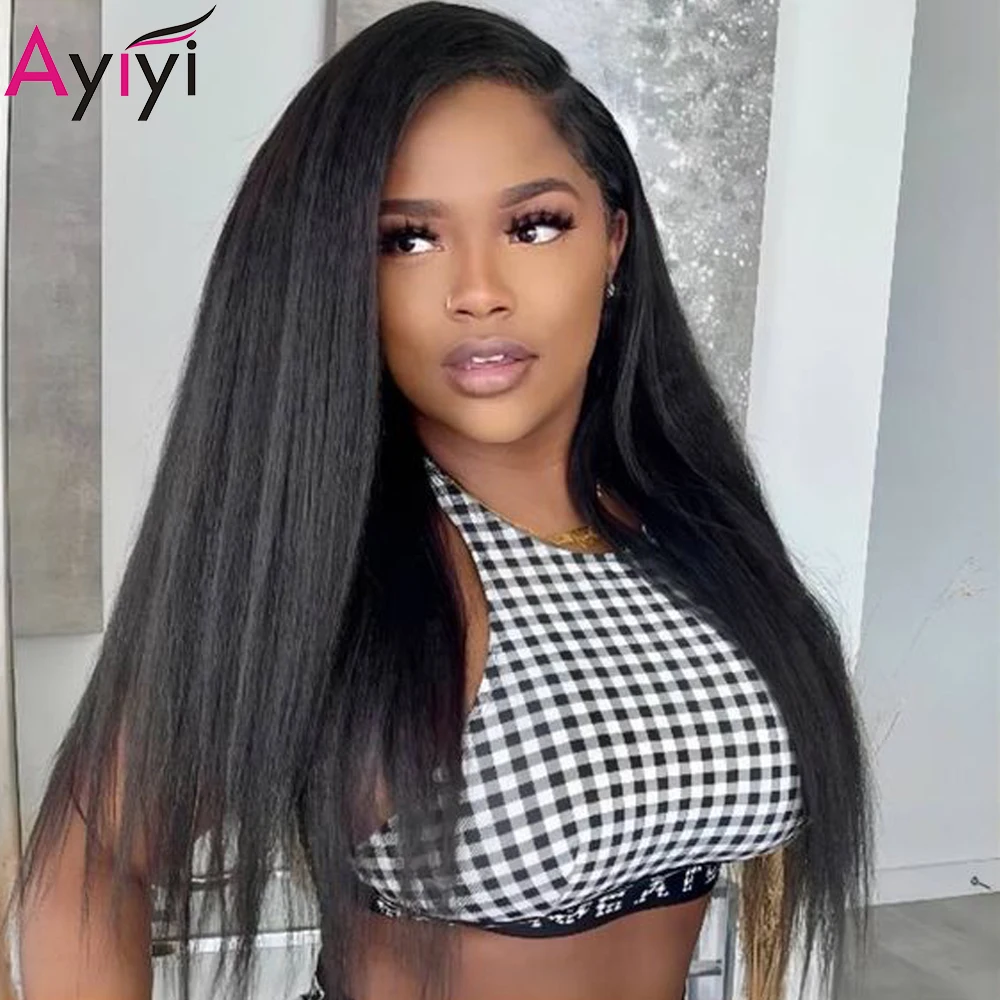 Ayiyi13X4 Lace Front Human Hair Wig 180% Kinky Straight Lace Wigs Pre Plucked With Natural Hairline Brazilian 4x4 Closure Wig