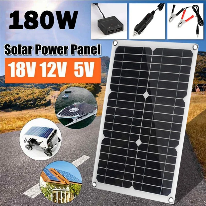 

1Set Dual USB Port 180W Multifunctional Solar Panel Charger Kits Solar Charging Board Waterproof Solar Panelcharger