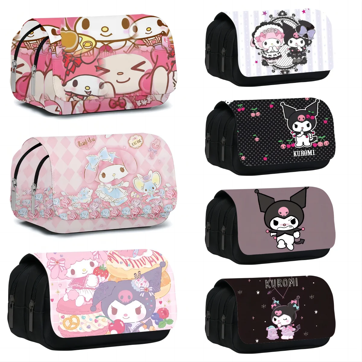 

Kuromi Cosmetic Bag Sanrios Cinnamoroll High Capacity Pencil Case Anime Kawaii Cartoon Stationery Storage Bag Student Girl