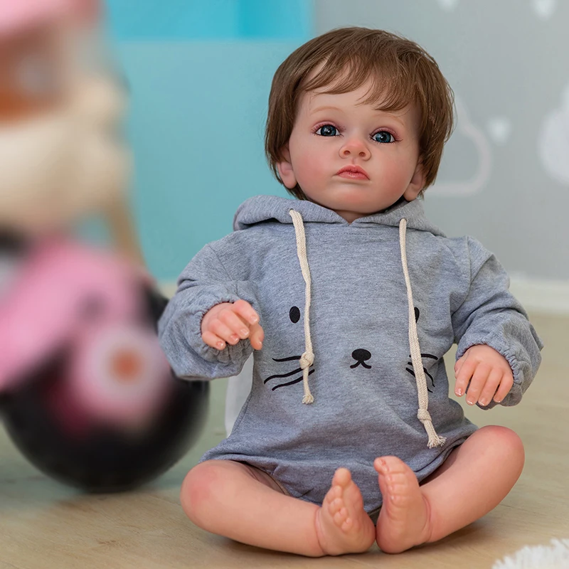 

60CM Huge Baby Reborn Toddler Boy Doll Tutti Lifelike 3D Painted Skin with Visible Veins Hand Rooted Hair Collection