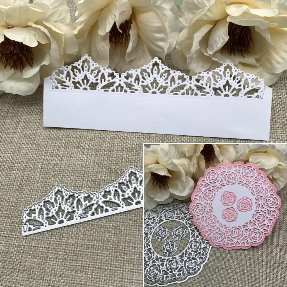 Розовая Круглая Рамка кружевная кромка металлические штампы трафареты для