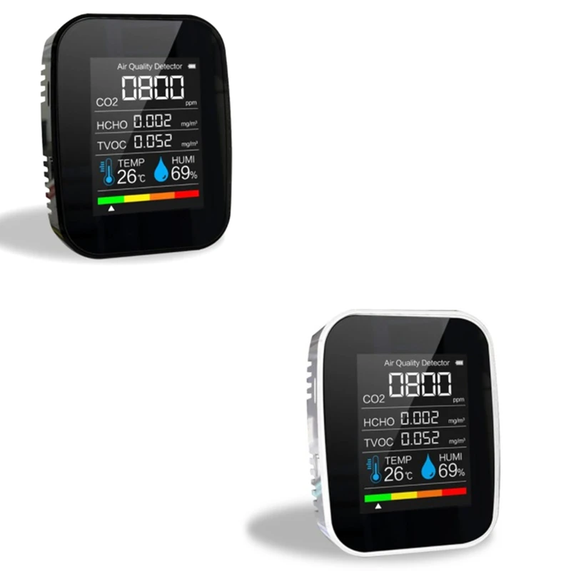 

5In1 CO2 Meter Digital Temperature Humidity Tester Air Quality Monitor Carbon Dioxide TVOC HCHO Detector