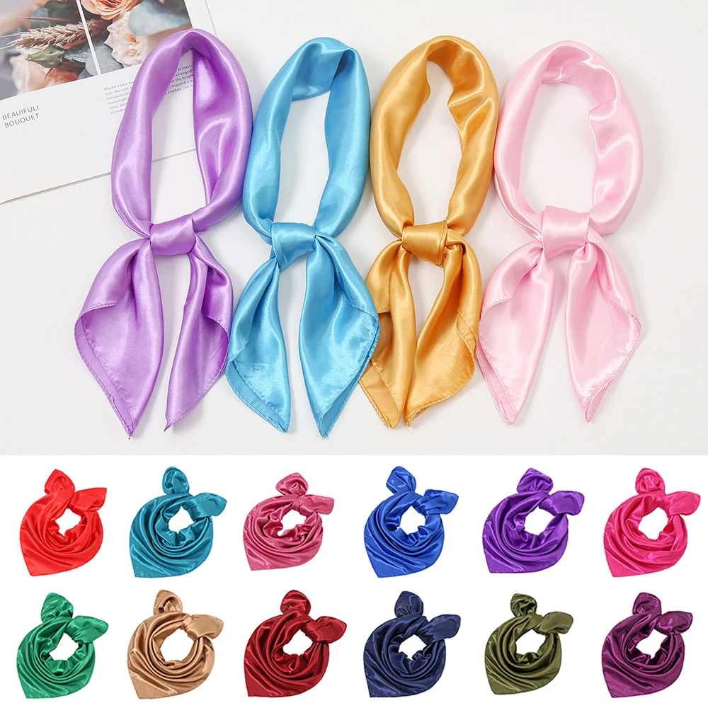 

60cm Candy Colors Women Silk Scarf Fashion Silk Shawl Head Covering Ladies Professional Small Squares New Design Silk Scaves