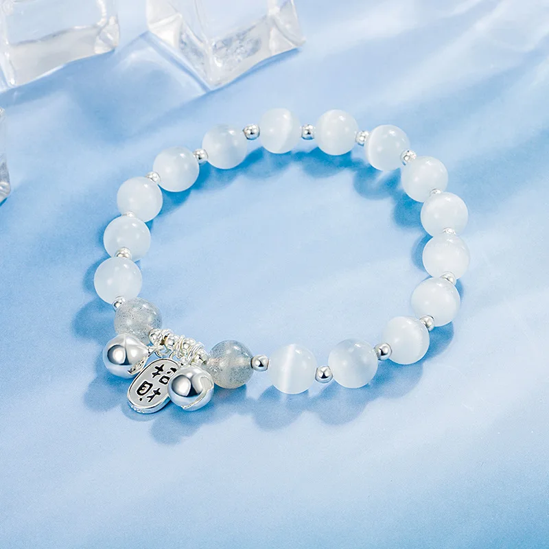 

Zhaocai Nafu Bracelet Cute Soft Girl Bells Cat Eyes Lime Moonlight Crystal Bracelet Girl Transfer Pearl Boyfriend