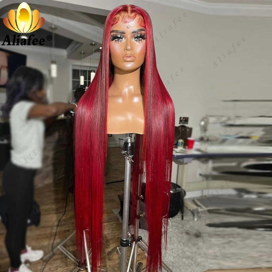 34 Inch Brazilian Straight Lace Front Wig Transparent Lace Red Wig 13x4 Lace Frontal Human Hair Wigs 4x4 Closure Wig Pre Plucked
